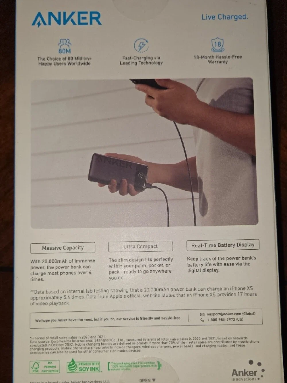 Brand New - Anker Black Portable Power Bank with Real-Time Battery Display